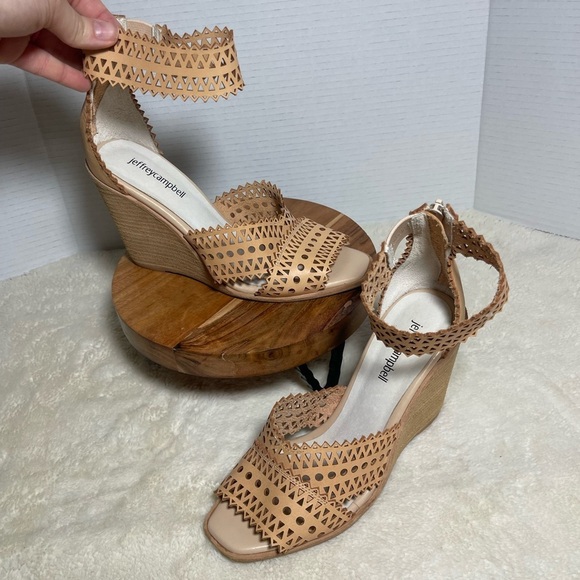 REVOLVE Jeffrey Campbell Tan Wedge Sandals with Lattice Design - Picture 2 of 11